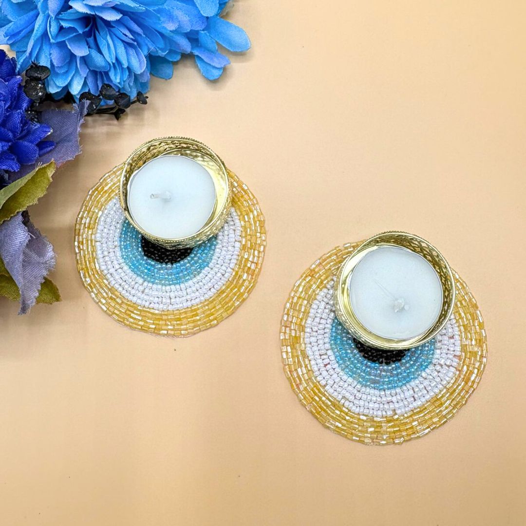 Evil Eye Tea Light Set Of 2 Yellow