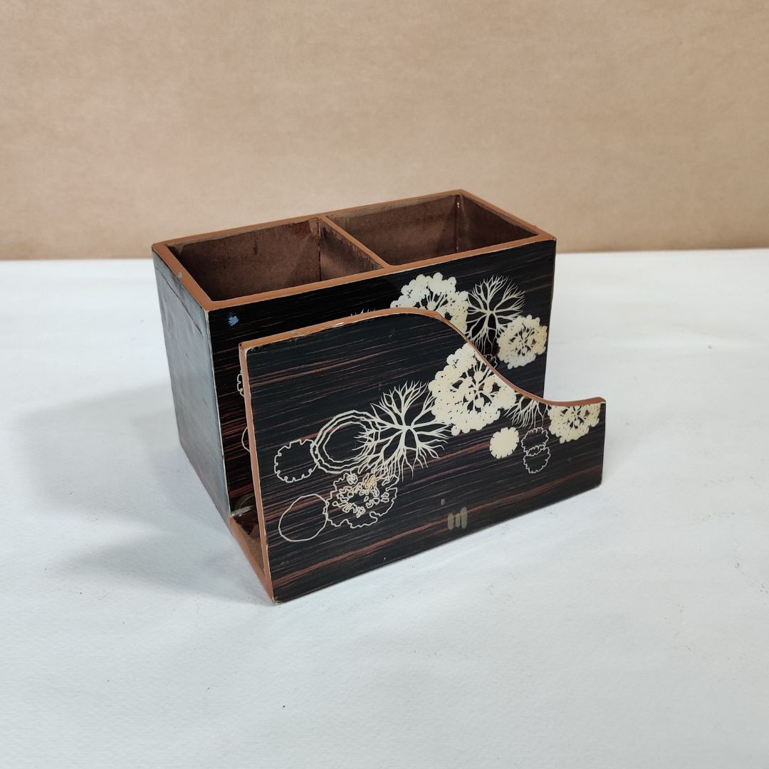 Small Cutlery Tissue Holder - Black & Brown Flower