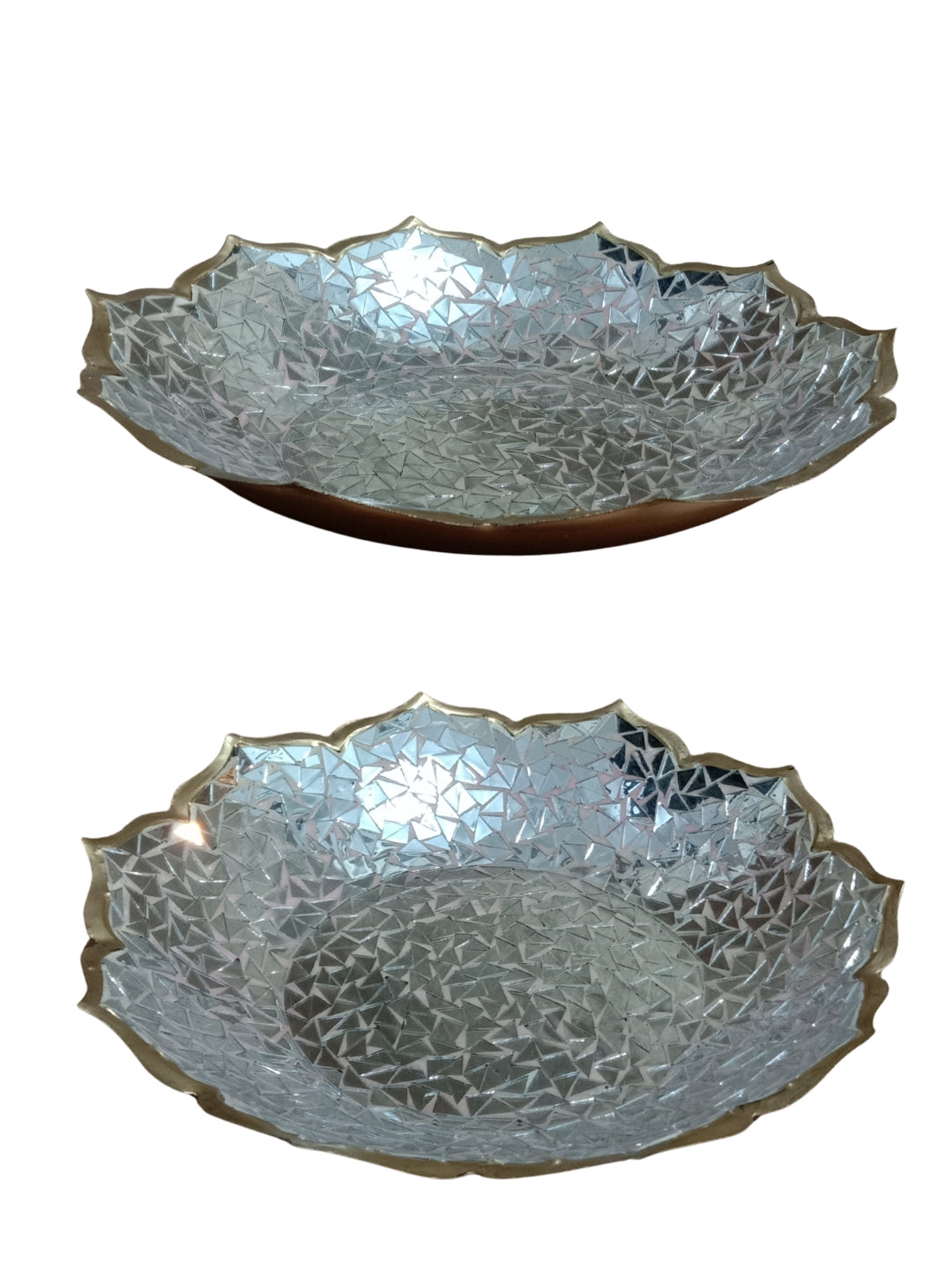 Metal lotus shape mosaic urli platter - silver medium 10"