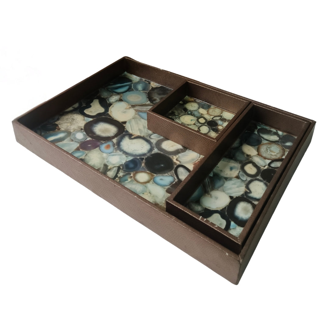 Agate print Leather Tray set of 3