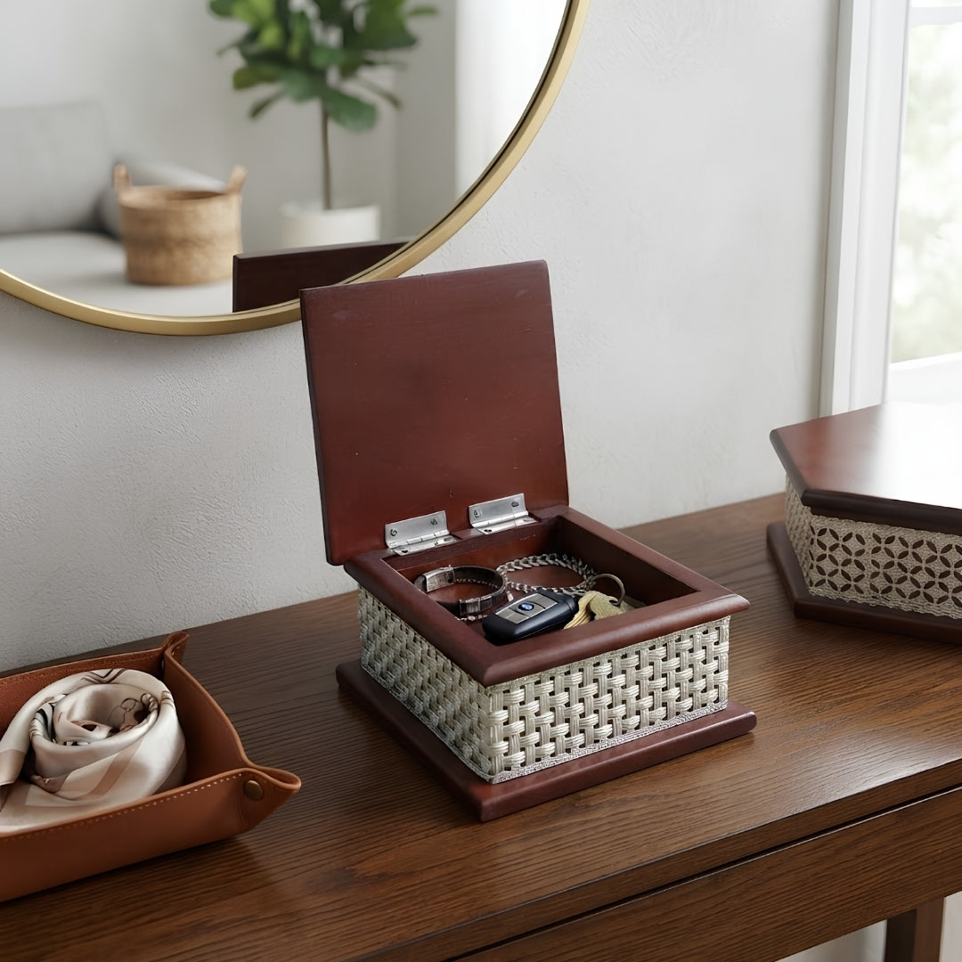 Small Wooden Silver-Plated Mithai Box