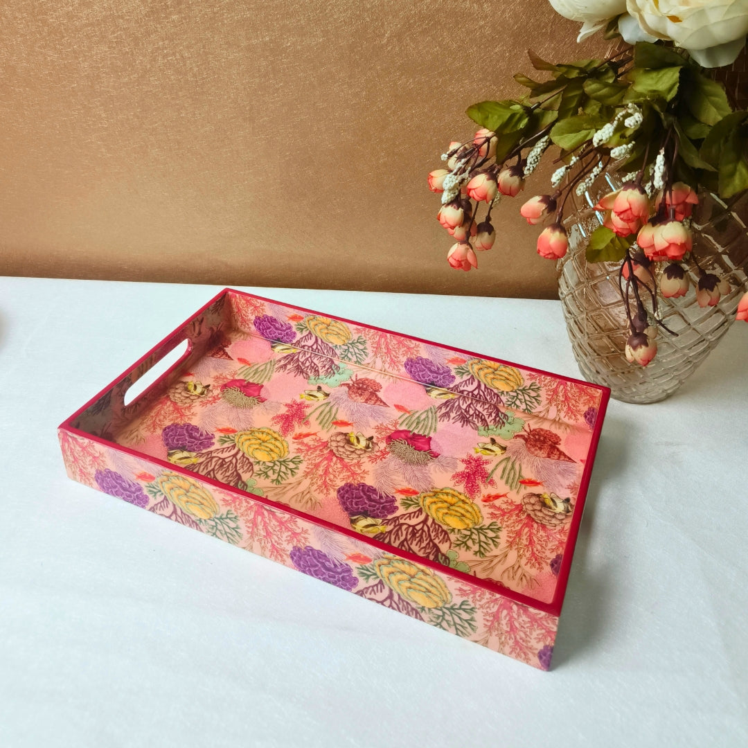 Pink Crafted Enamel Tray Sea Edition