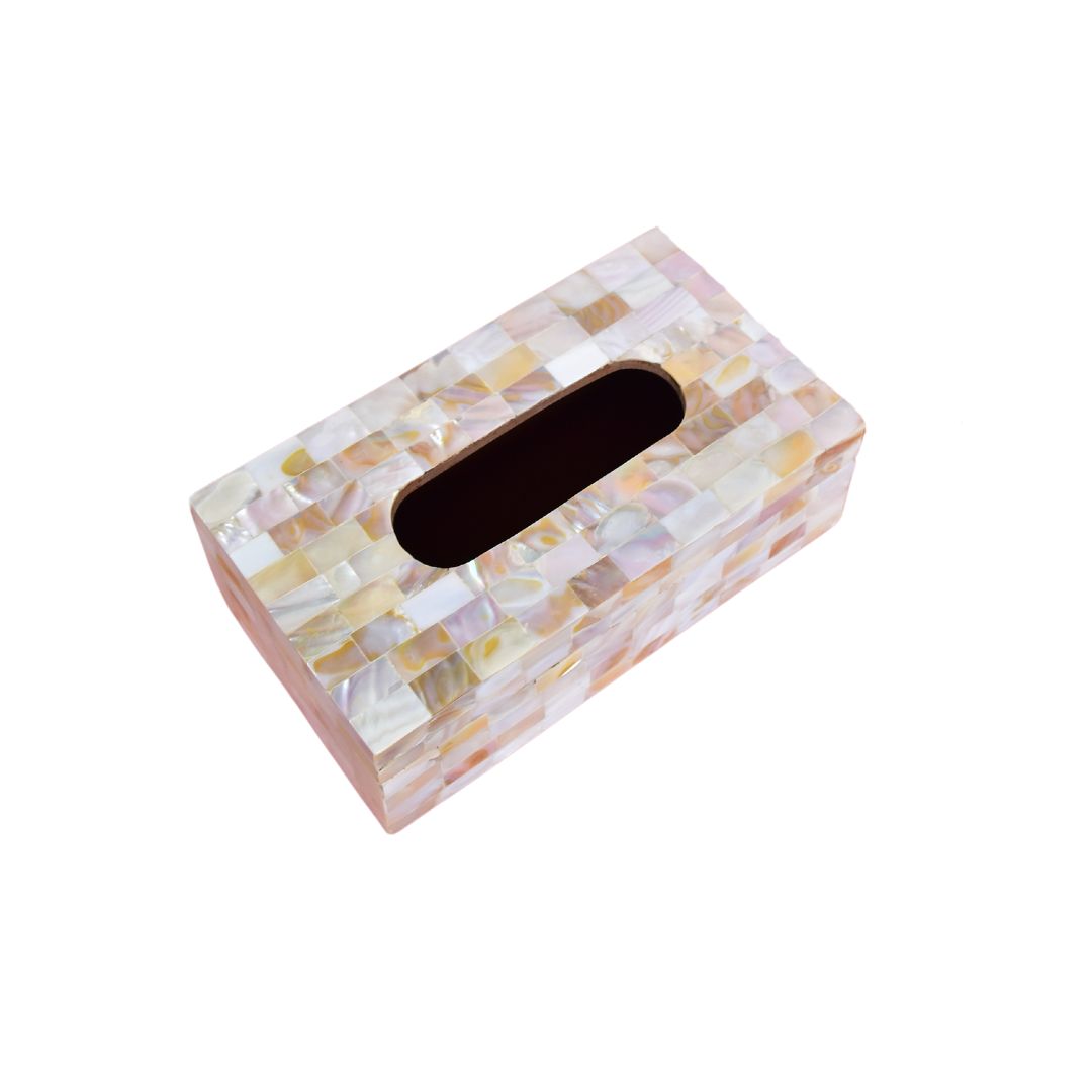 Tissue Box - White & Brown Mother Of Pearl