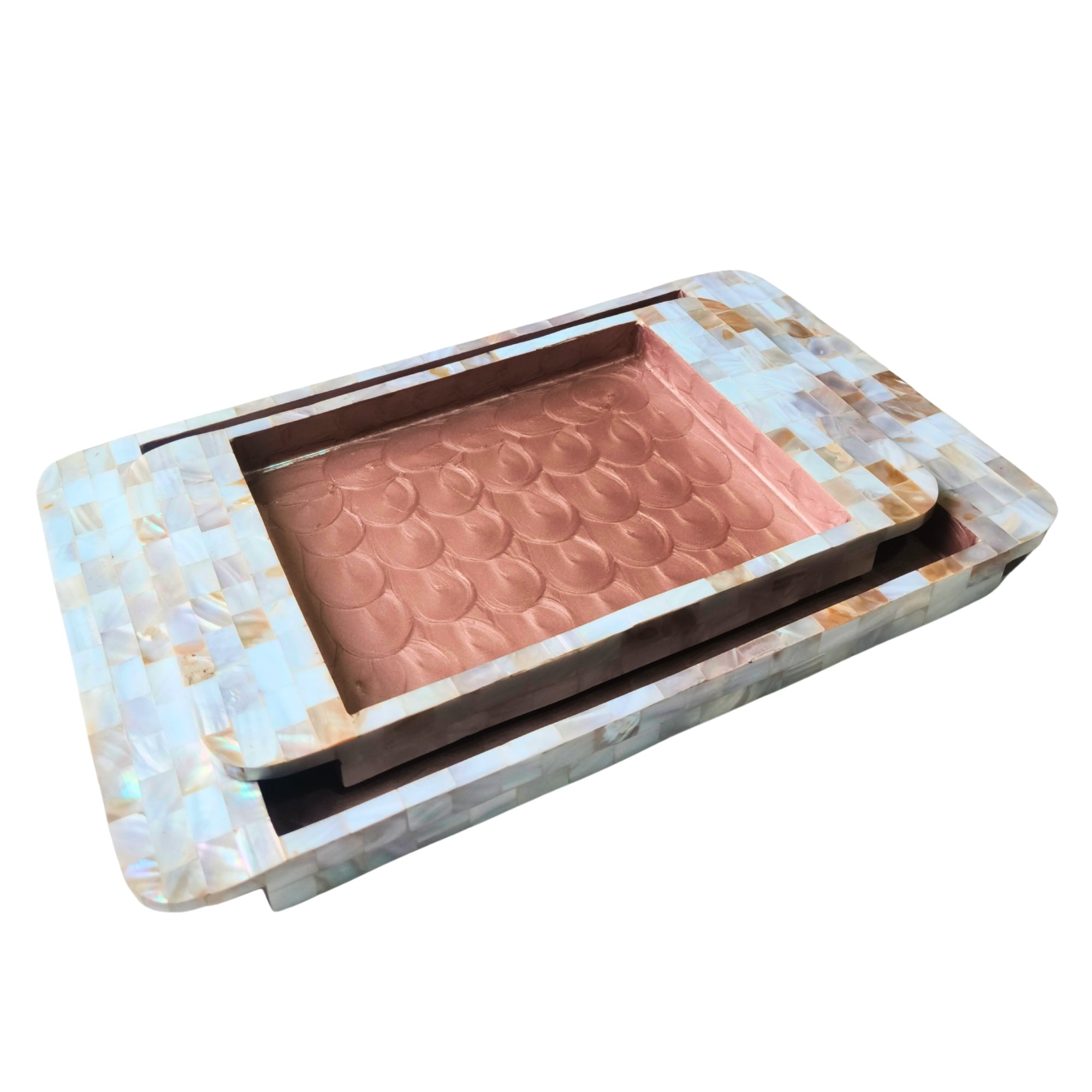 Rectangle Tray Set Of 2 - Wooden with White mother of pearl