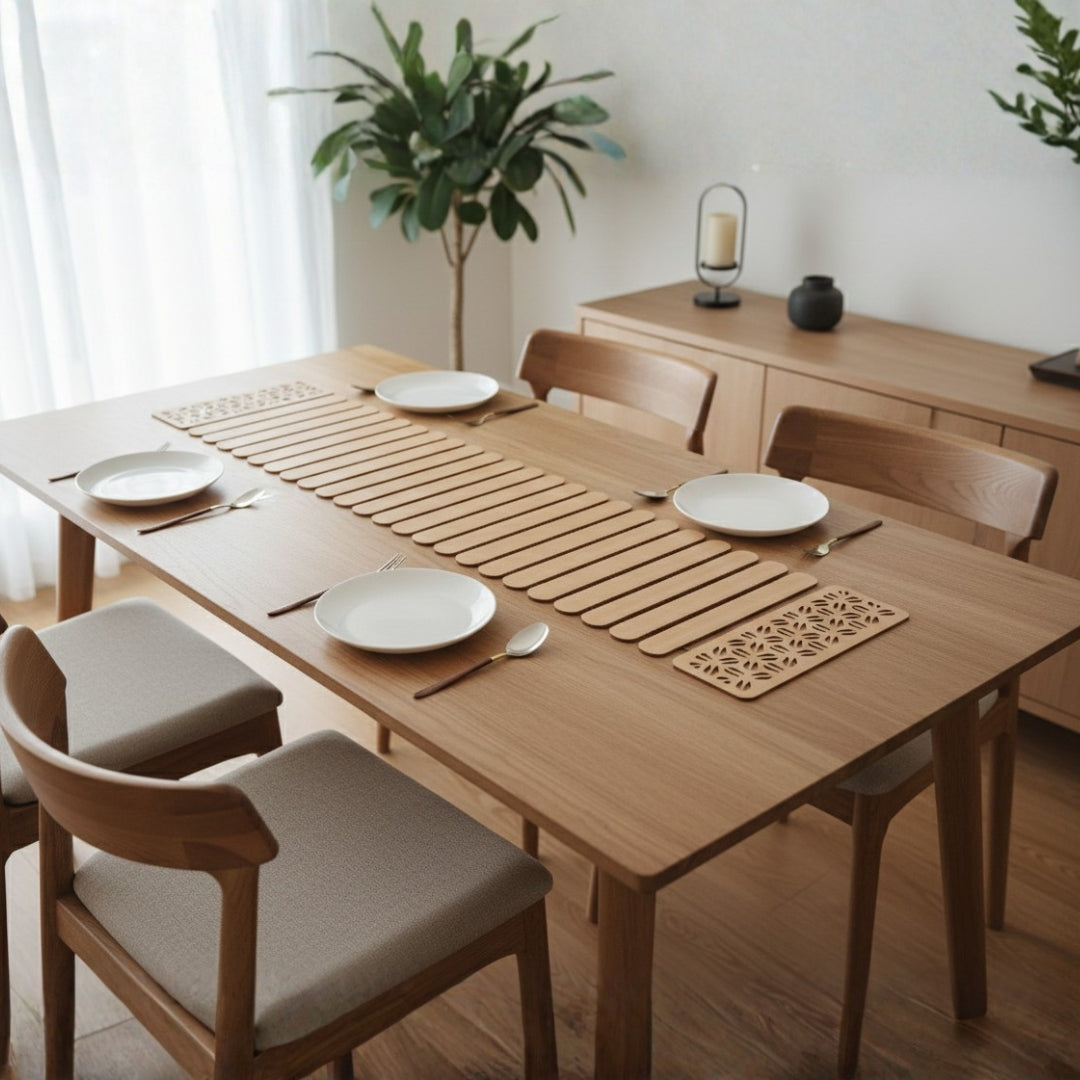 wooden light brown finish abstract cut foldable runner