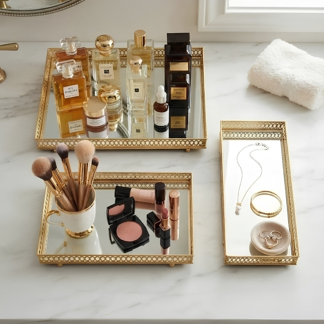 Decorative Gold Mirrored Tray Set 3
