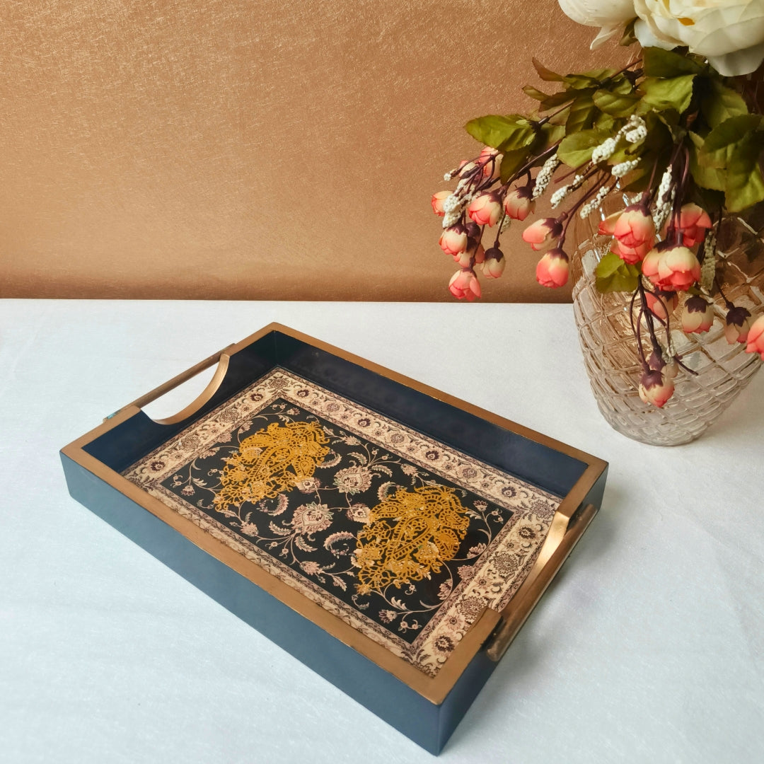Small Black Wooden Digital Print Enamel Tray