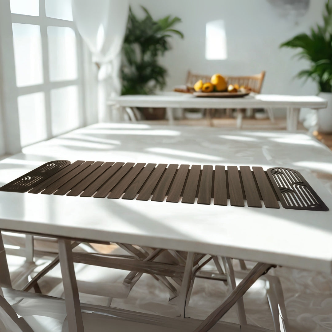 wooden walnut finish abstract cut scalped on sides foldable runner