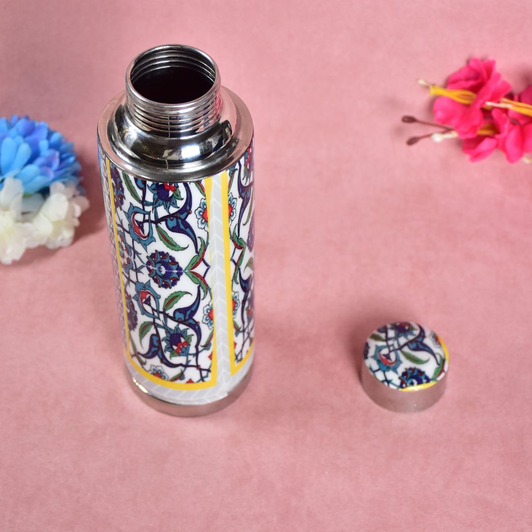 Stainless Steel Copper Insulated Indigo Print & Enamel Bottle Large - 1000 ml