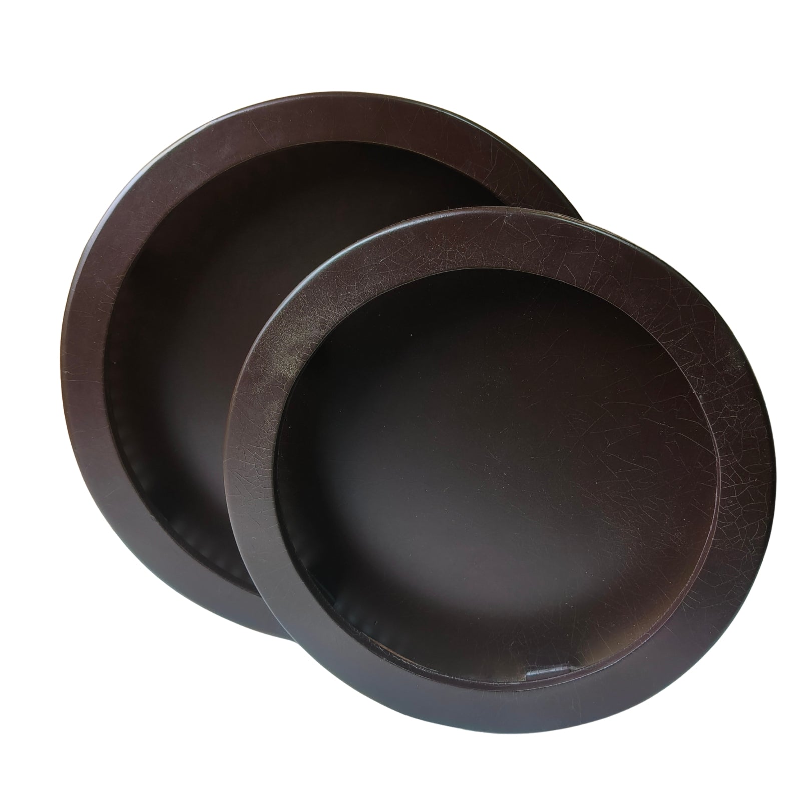 Wooden With rattan round tray set of 2
