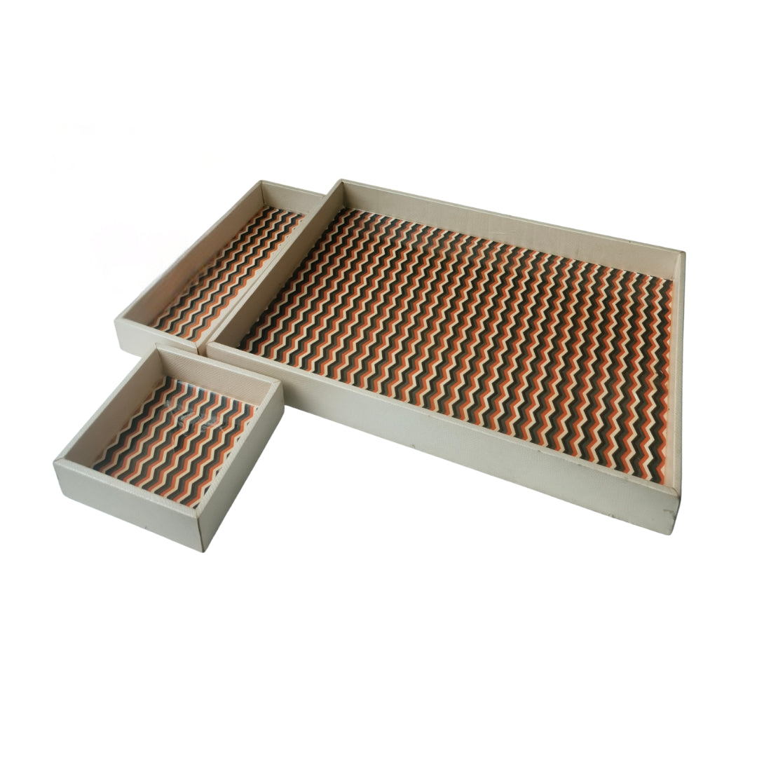 Orange & Black Zig Zag Leathrite Tray Set of 3