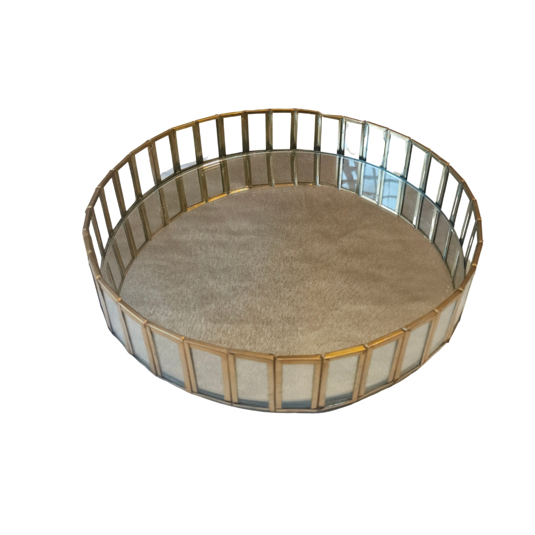 Mirror with gold blocks round tray