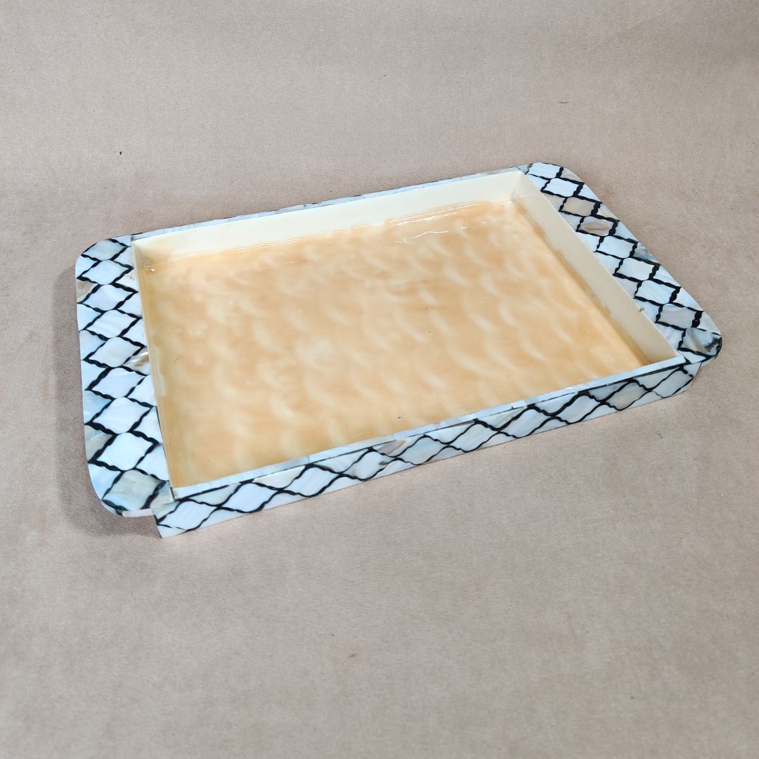 Rectangle Tray Set Of 2 - Black & White Mother Of Pearl