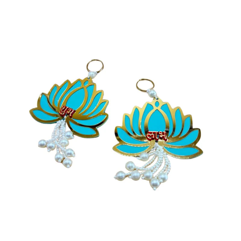 Side Hanging Set Of 2 - Lotus Shubh Labh Blue