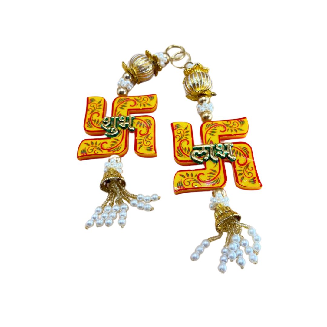 Side Hanging Set Of 2 - Swastika Shubh Labh Yellow