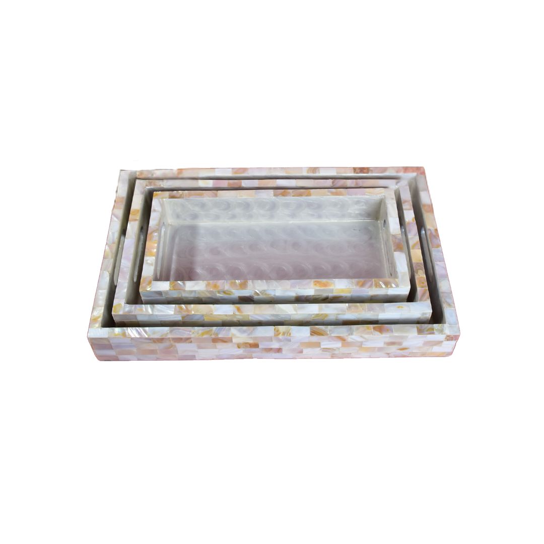 Tray Set Of 3 - Mother Of Pearl