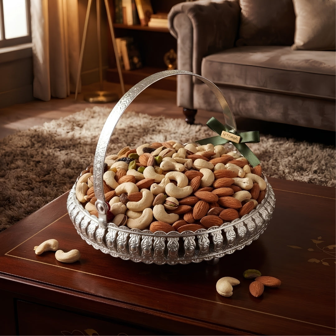 Decorative Silver Plated Round Handle Basket