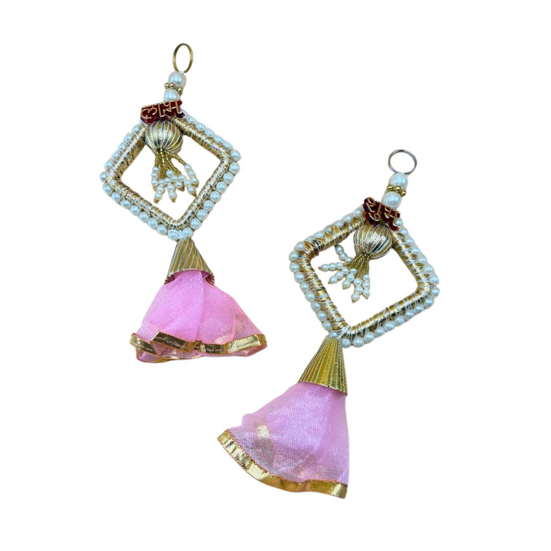 Side Hanging Set Of 2 - Shubh Labh Pink & White