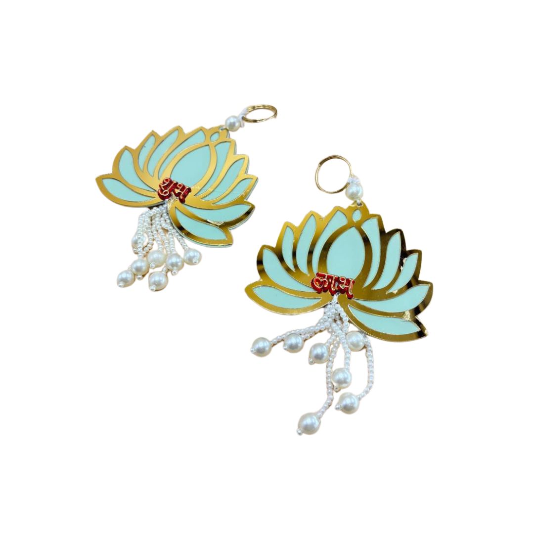 Side Hanging Set Of 2 - Lotus Shubh Labh Cyan