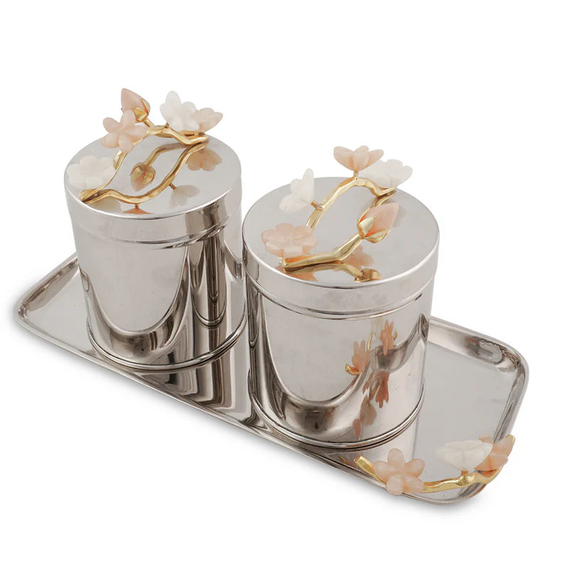 Bloom Range - Brass Silver Plated Jar Set With Tray