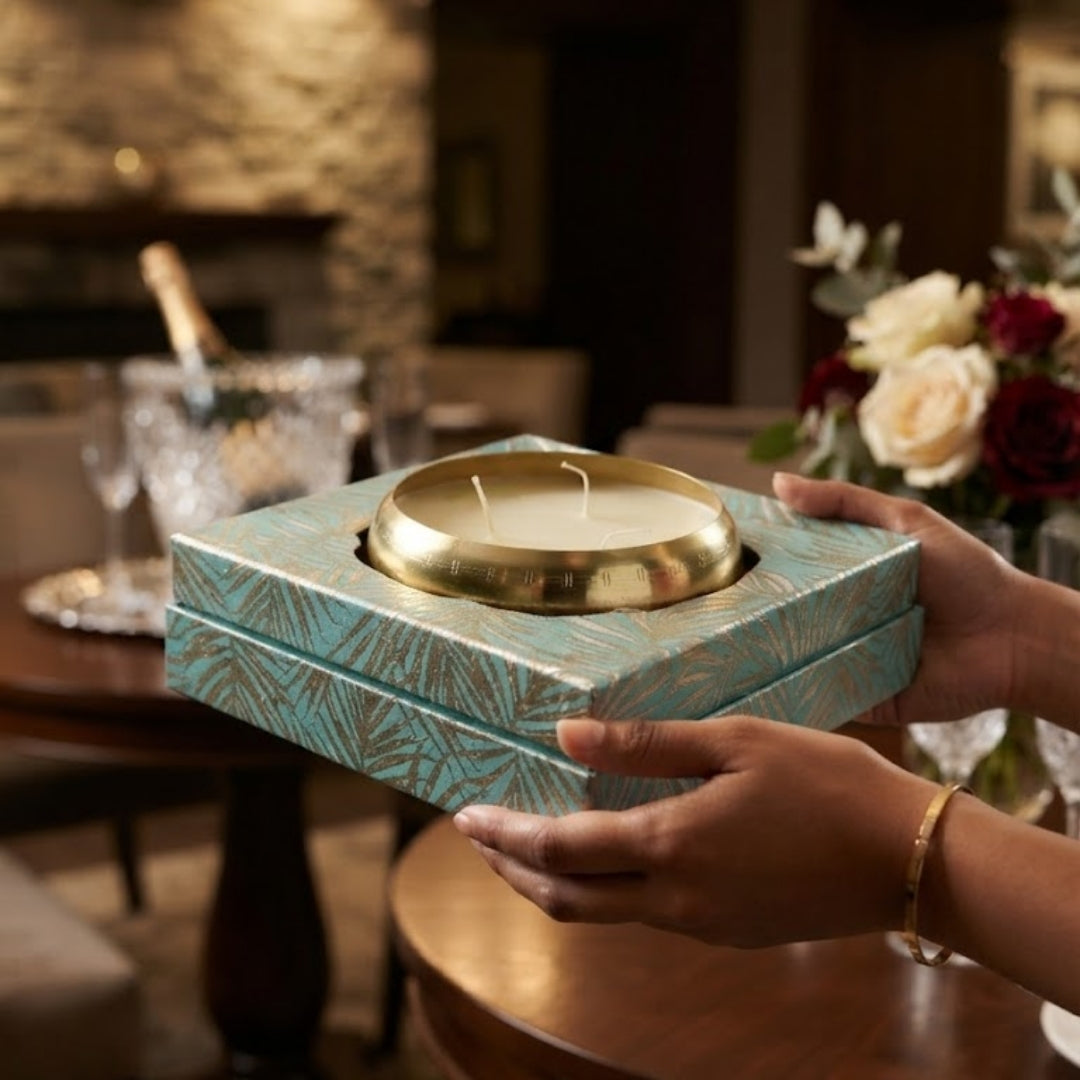 Gold Bowl 3-Wick Scented Candle in Blue Gift Box