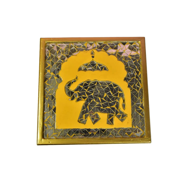 Elephant Design Mosaic Chips Wooden Chowki Medium 12"