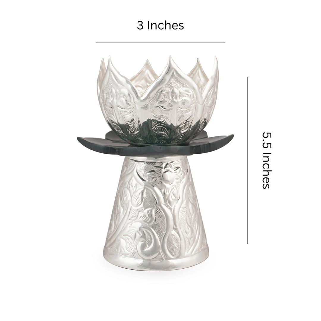 Brass Silver Plated Green Lotus Candle Stand