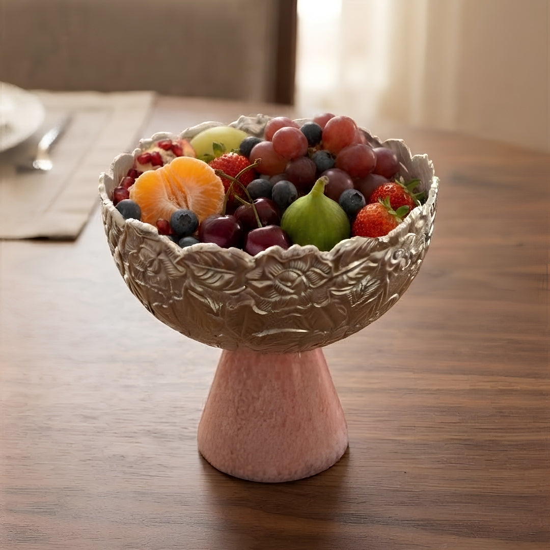 Purple Velvet Gift Box with Ornate Silver Decorative Bowl