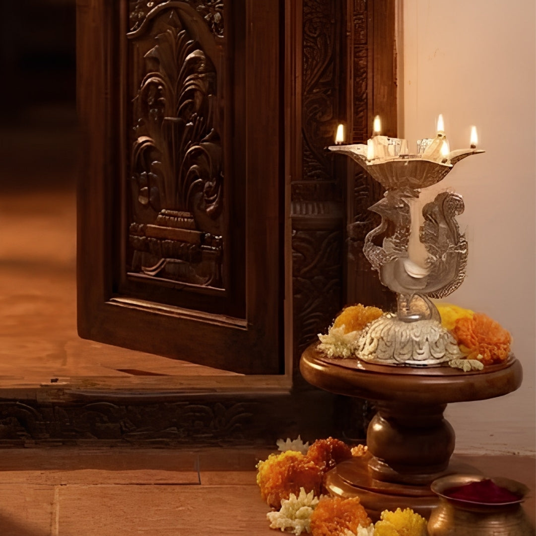 White metal Decorative Silver Peacock Design Diya