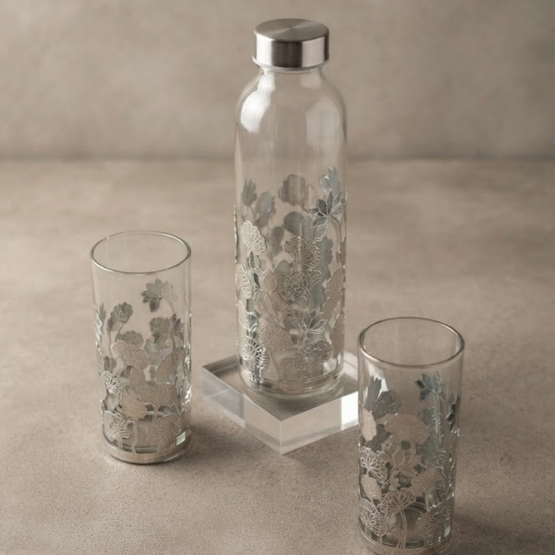 Silver Plated Water Bottle and Glass Set with Velvet Gift Box