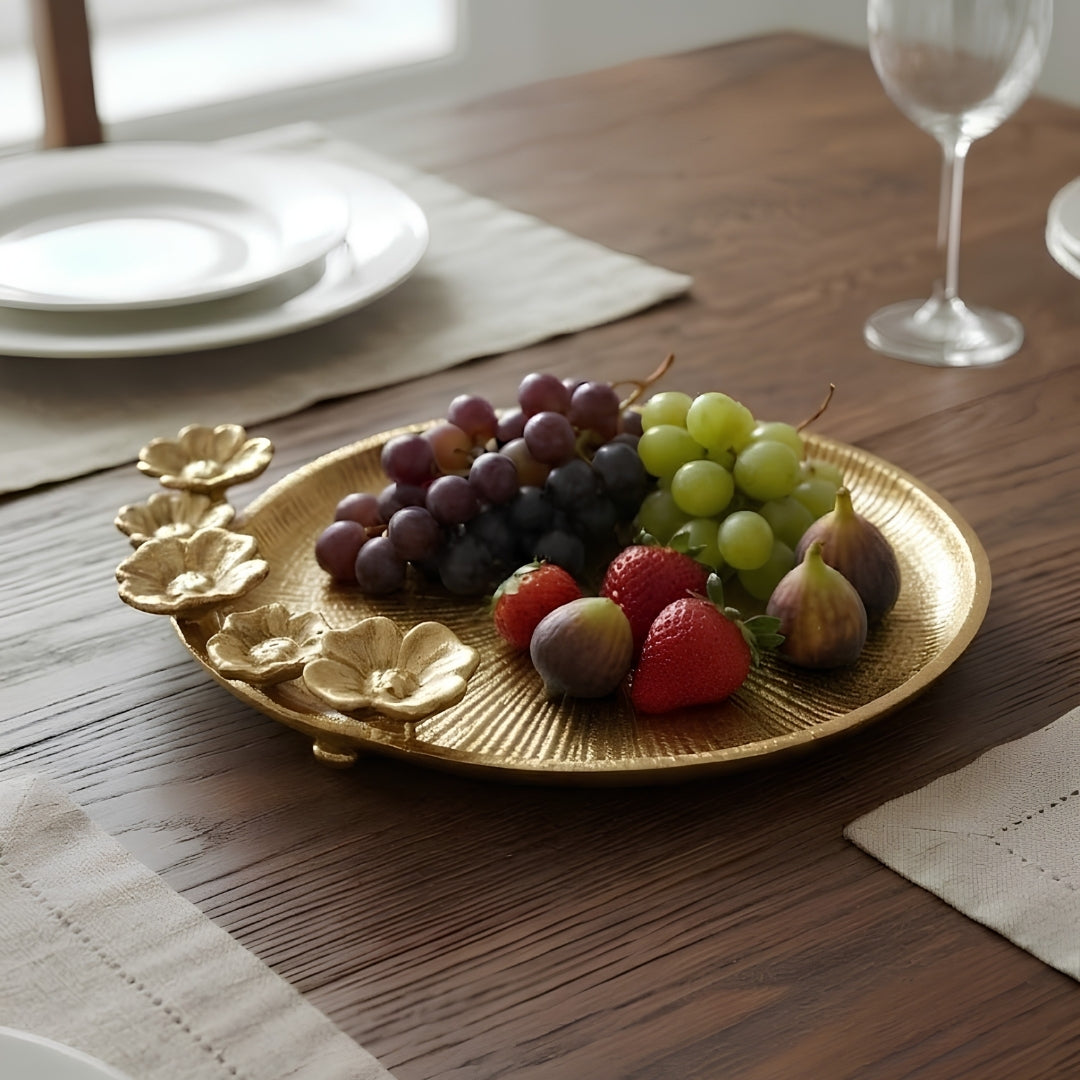 Decorative GOLD Floral Platter with Velvet Box