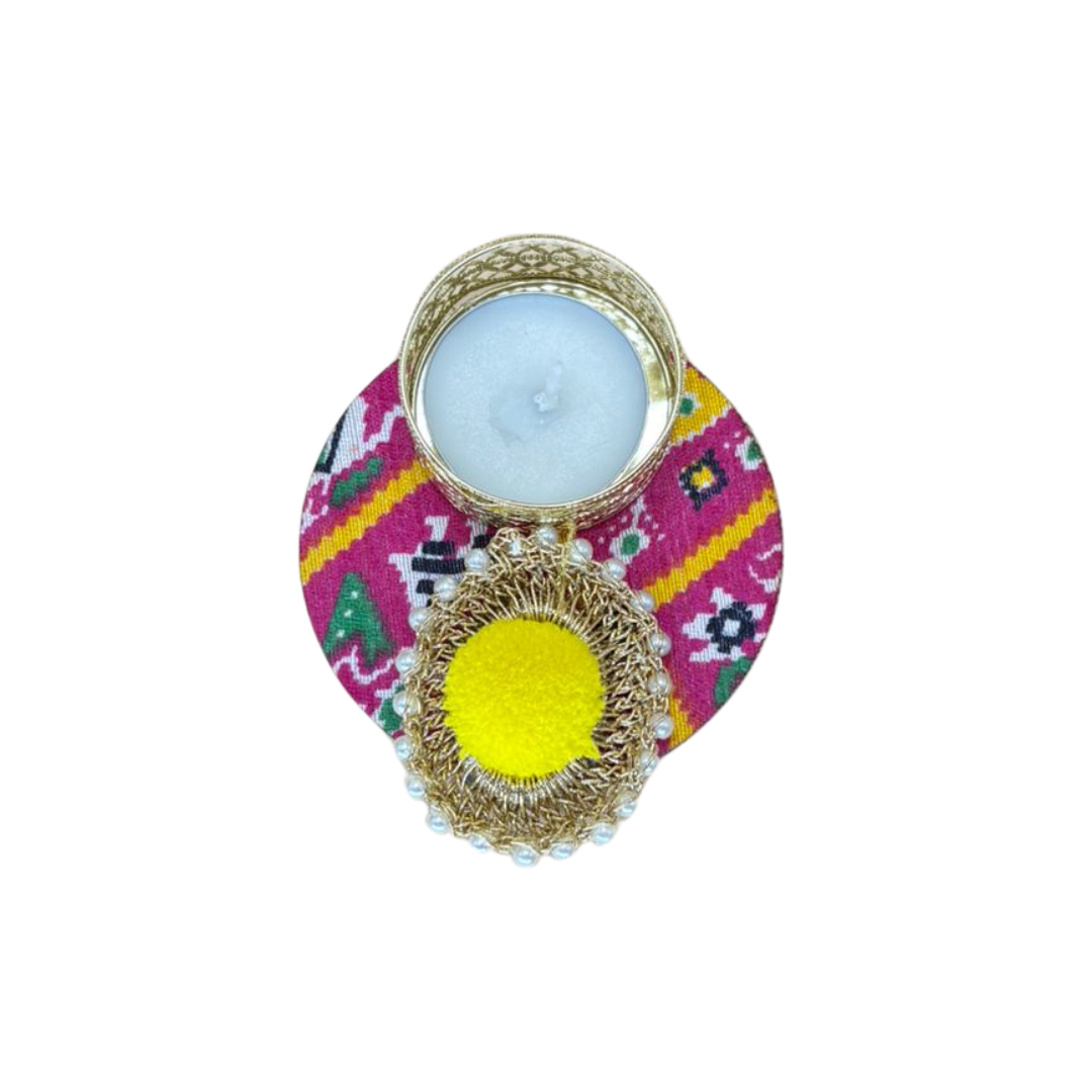 Patola Tea Light Holder Set Of 2 Yellow