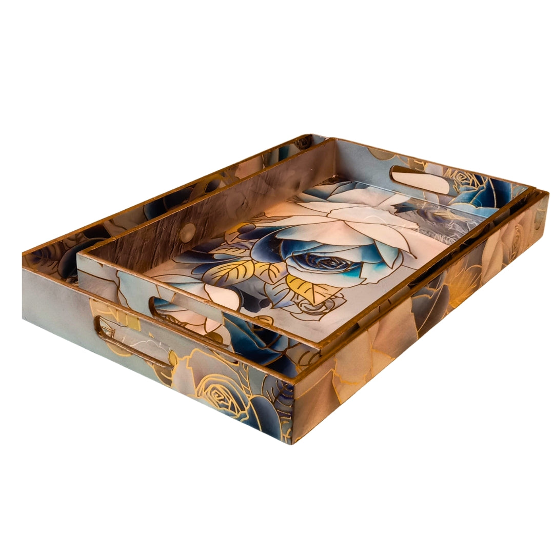 Rectangle Tray Set Of 2 - Blue Rose