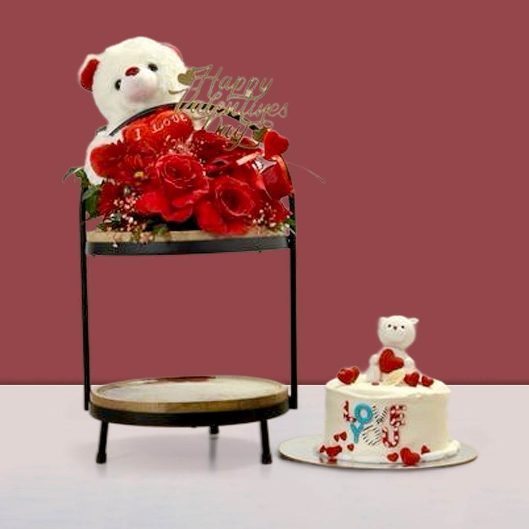 Valentine Day Gift Hamper- 2 Tier Platters With Cute Teddy Bear