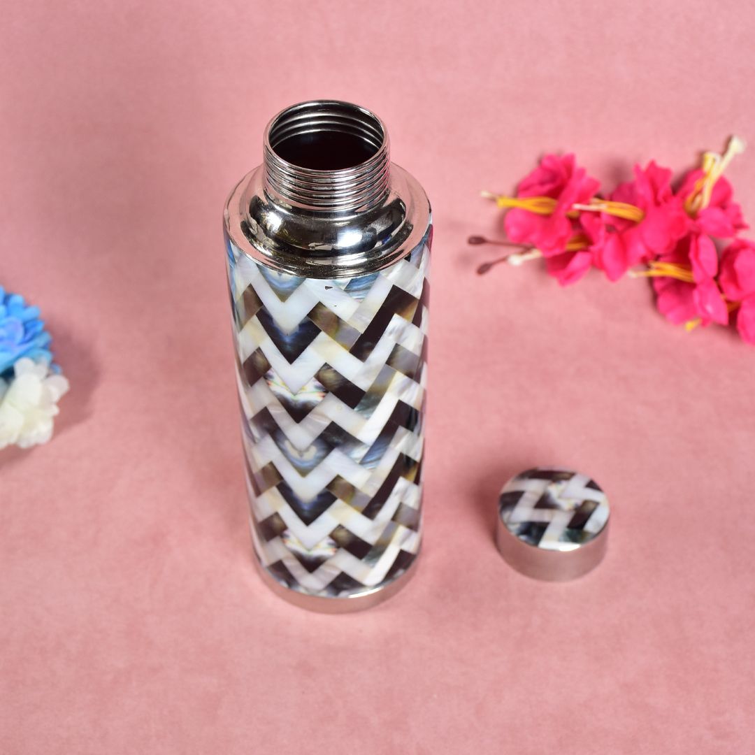 Stainless Steel Copper Insulated Chevron Print & Enamel Bottle Large - 1000 ml