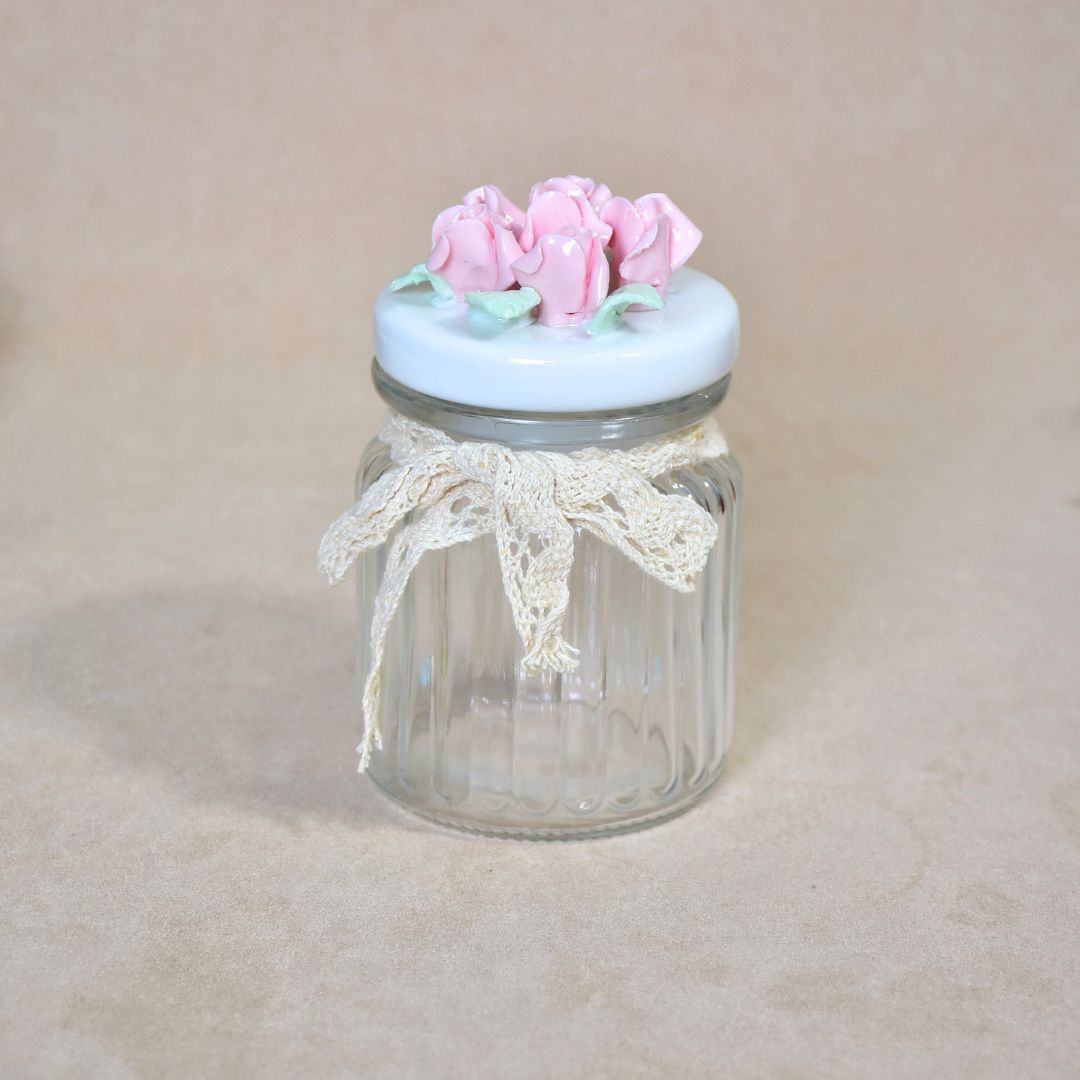 Ceramic Jar With Flower Lid Set Of 3