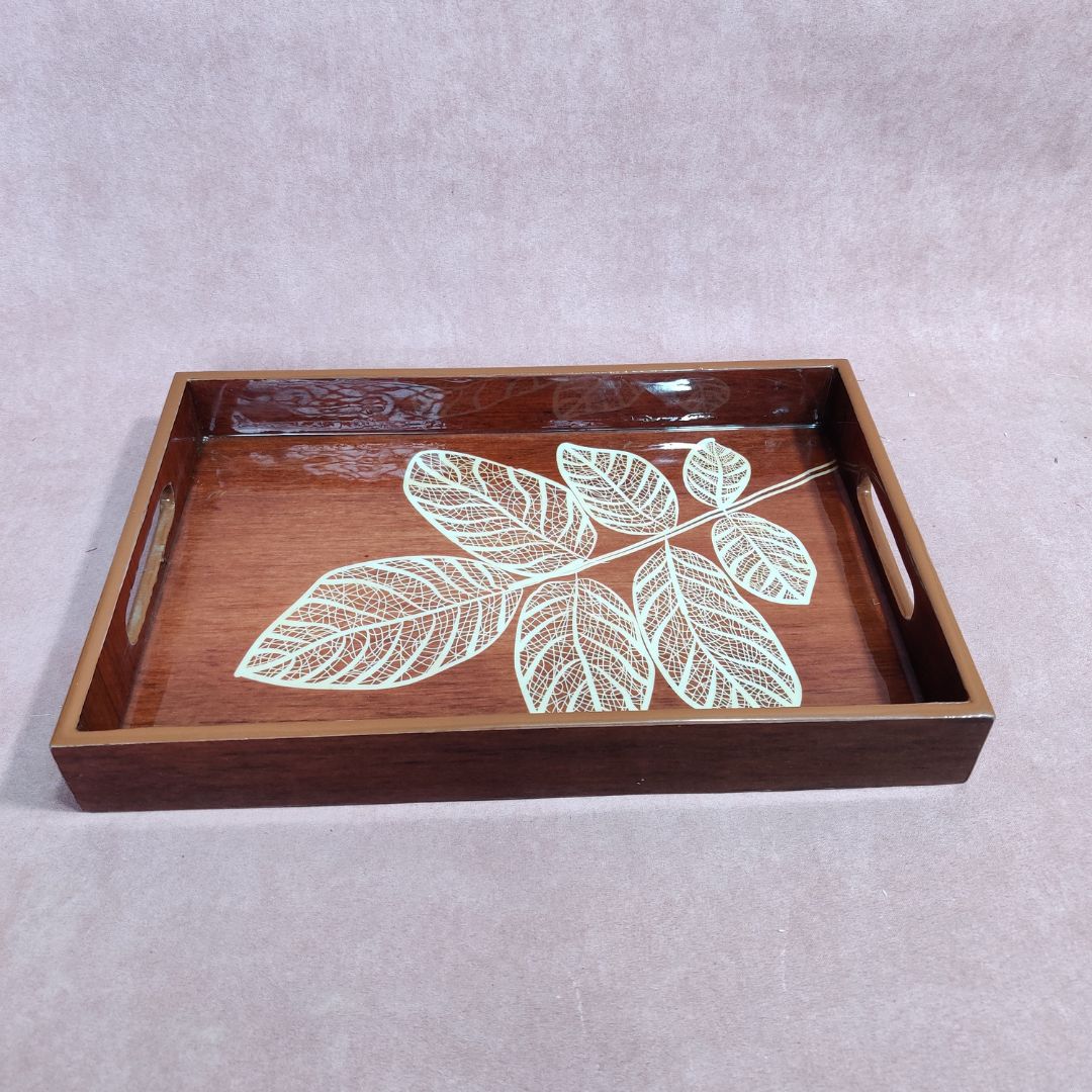 Set Of 3 Tray - Brown Leaf