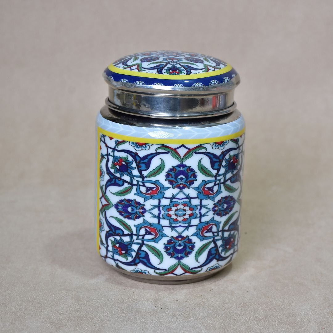 Stainless Steel Blue Abstract Printed Enamel Jar Set Of 3