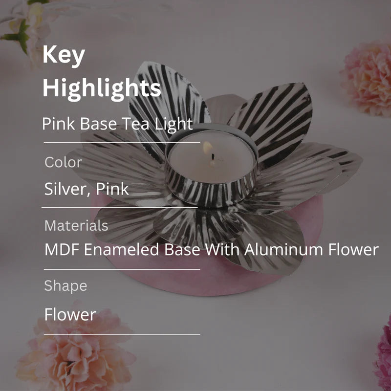 Pink Base With Metal Flower Tea Light Holder