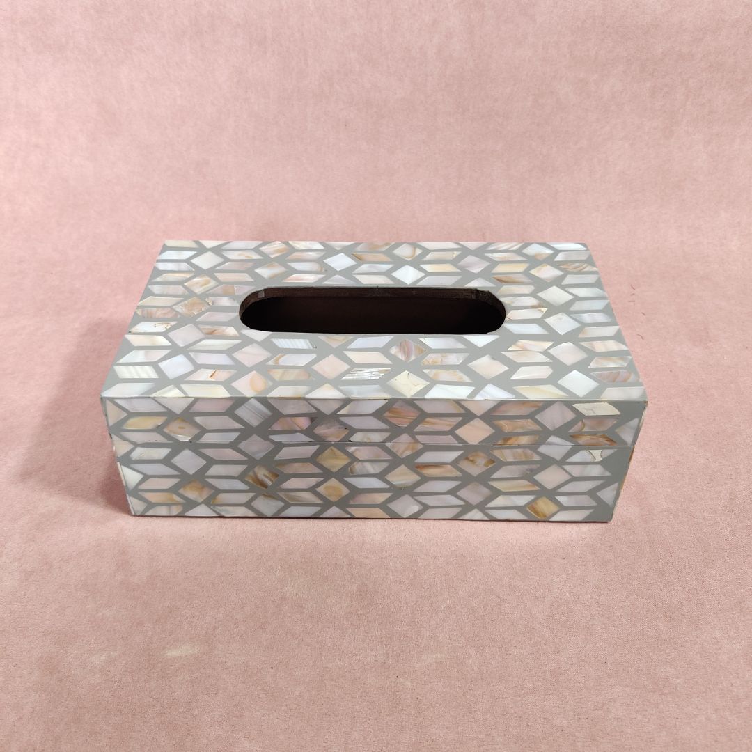 Tissue Box - Grey & White Mother Of Pearl