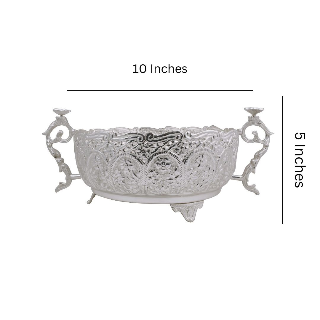 Brass Silver Plated Flower Etching Royal Bowl