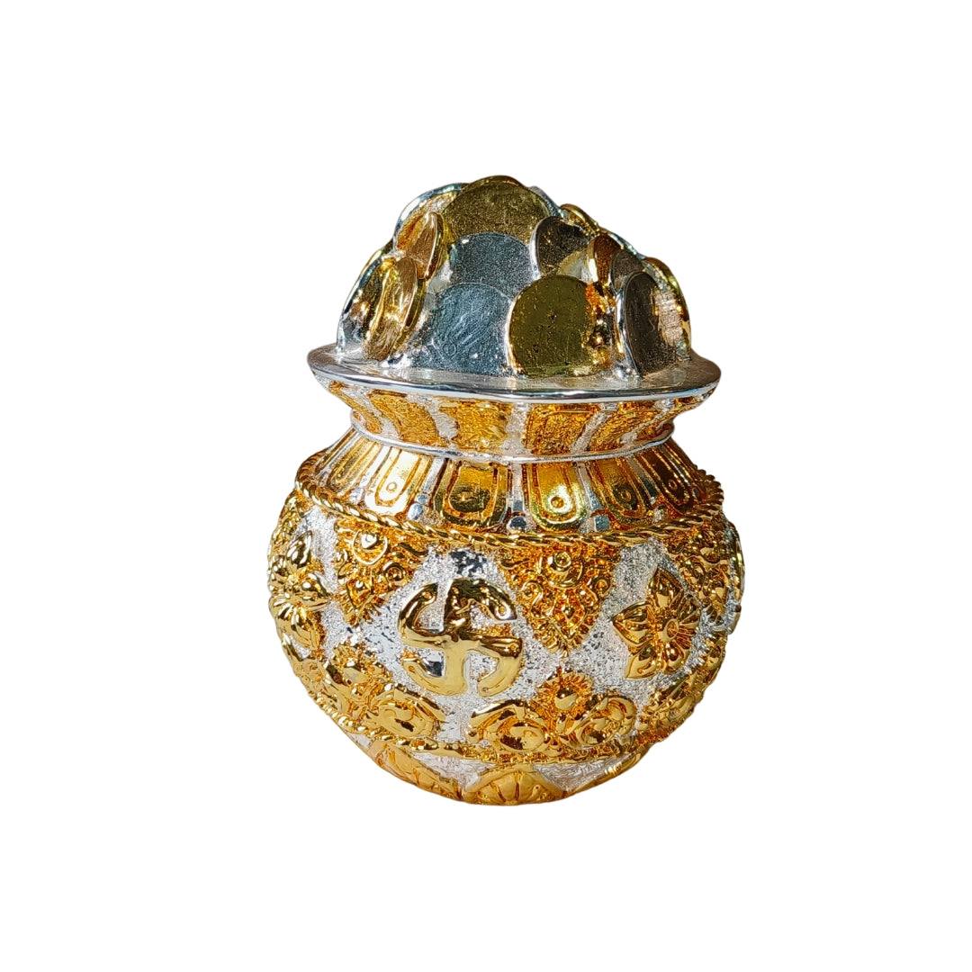 The Home Co- 999 Pure Silver Plated & 24K Gold Plated Wealth Kalash Sacred 5 Inch Abundance Idol