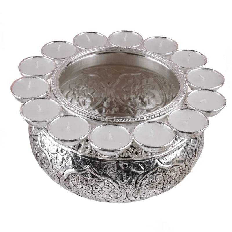 Brass Silver Plated Chitai Urli With Diya