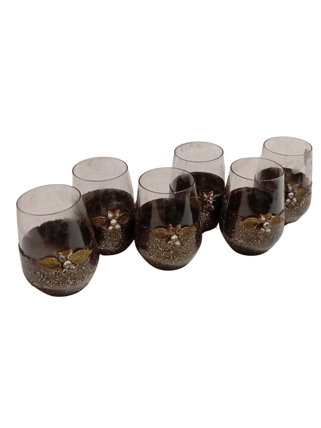 Black Resin Glitter Filigree Glass Set of 6