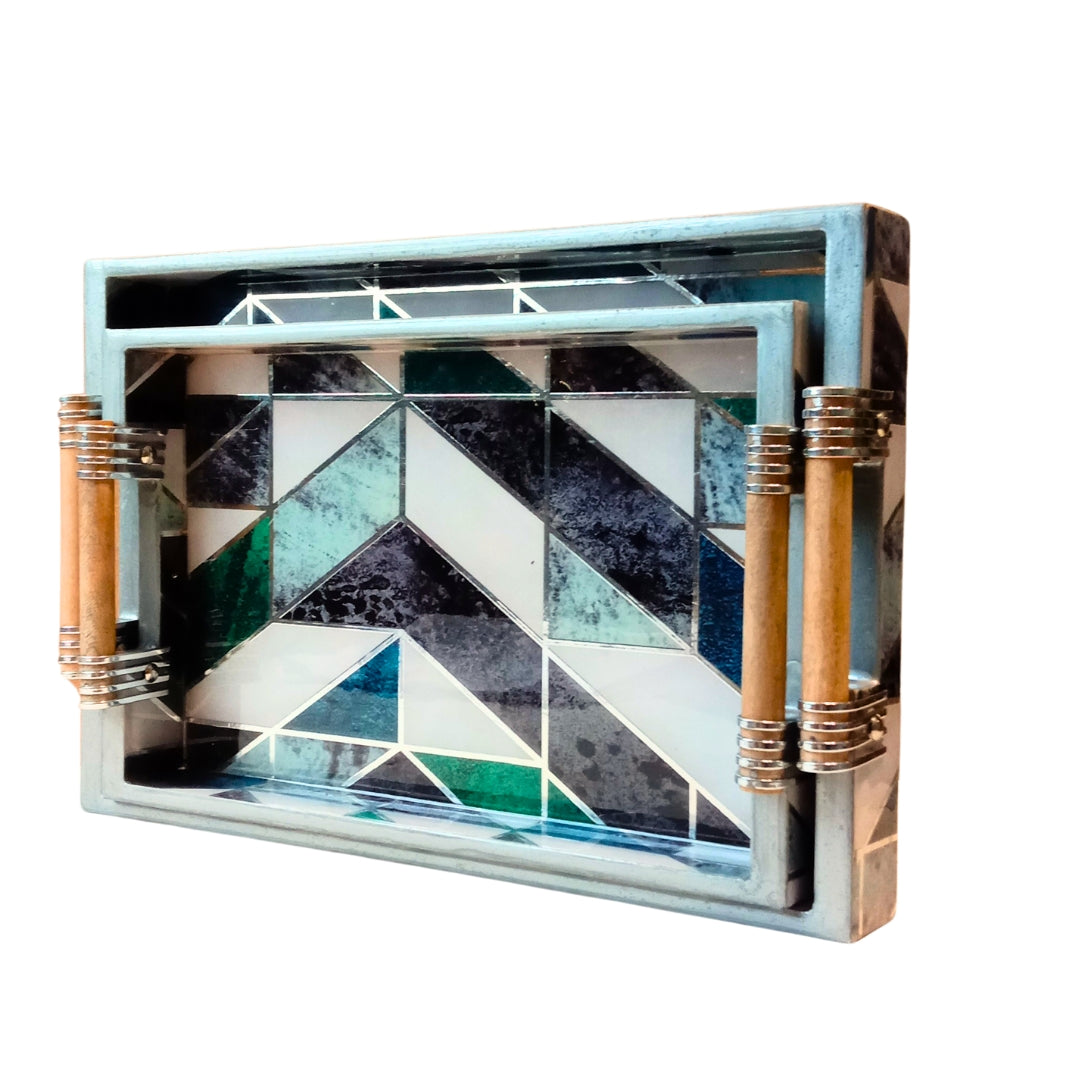Rectangle - New mosaic with wooden handle set of 2