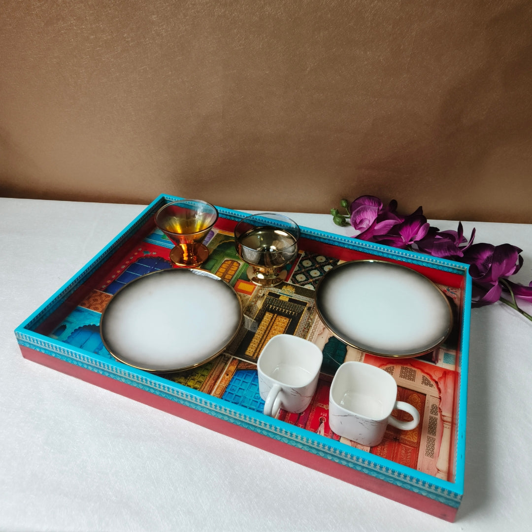 Mughal Darbar Design Enamel Rectangle Tray