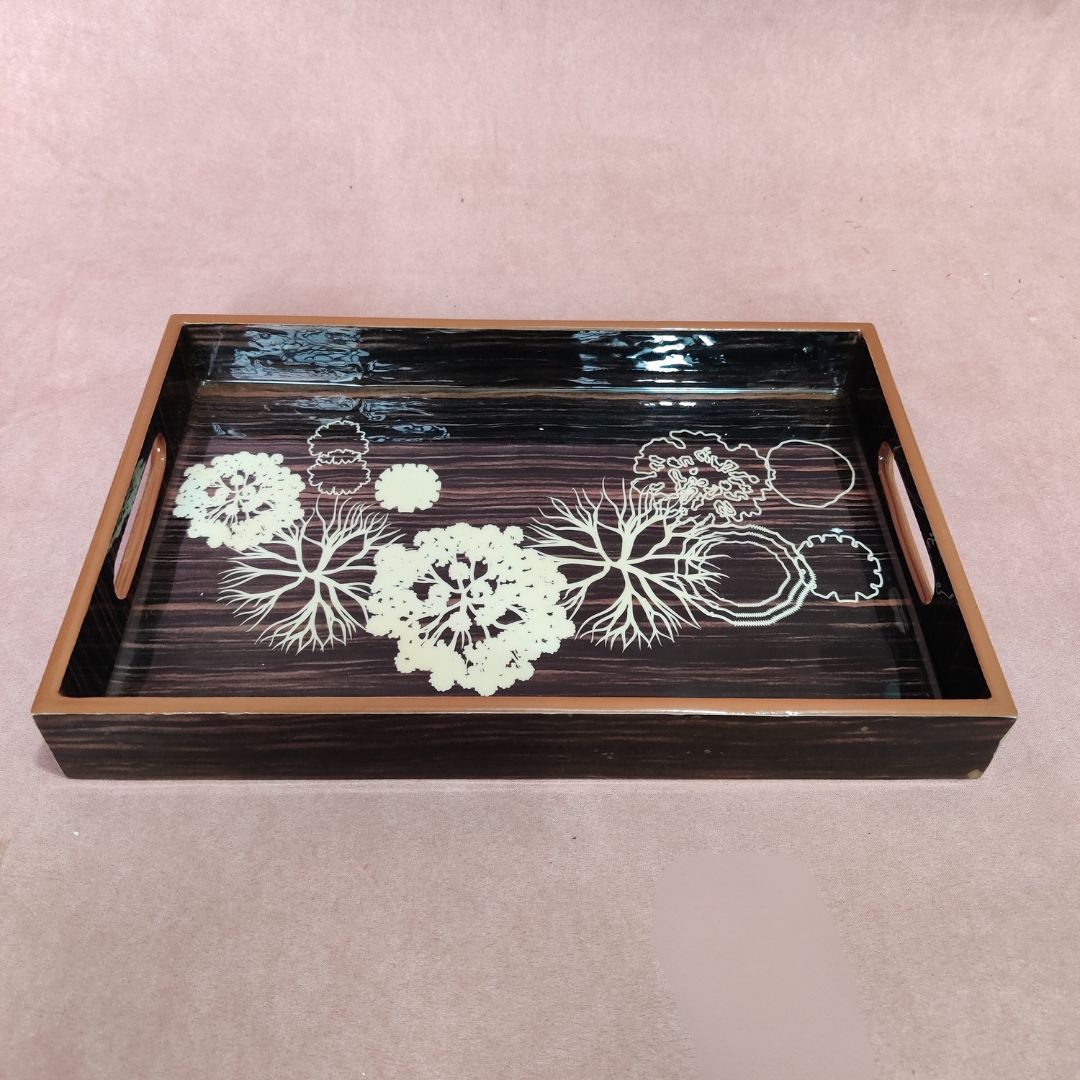 Tray Set Of 3 - Black & Brown Flower