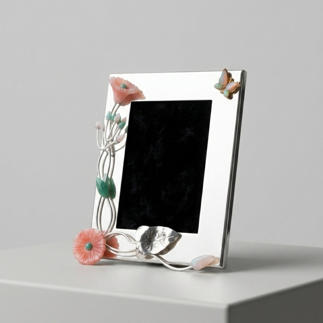 Silver-Plated Floral Platter & Photo Frame Gift Set