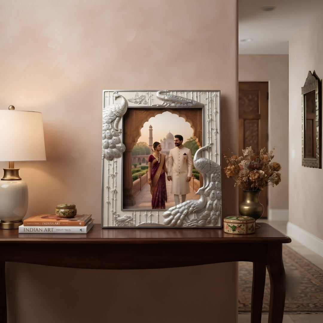 Decorative Silver Peacock Design Photo Frame