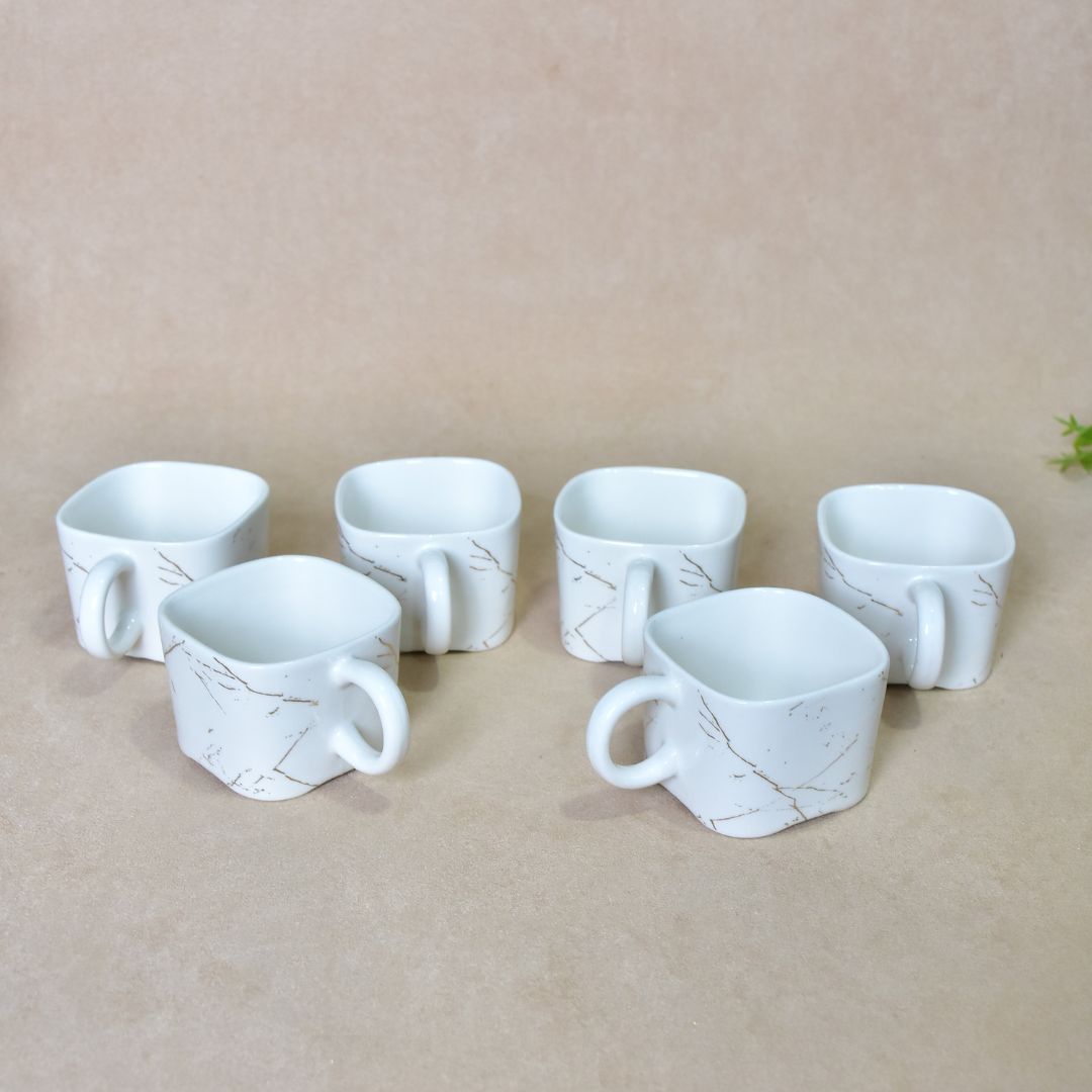 Ceramic Cup With Bamboo Tray Set Of 6 - White